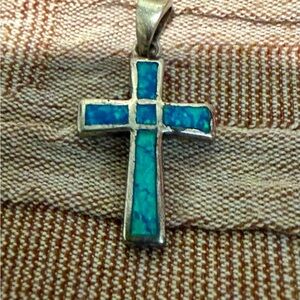Turquoise and Silver Cross Necklace